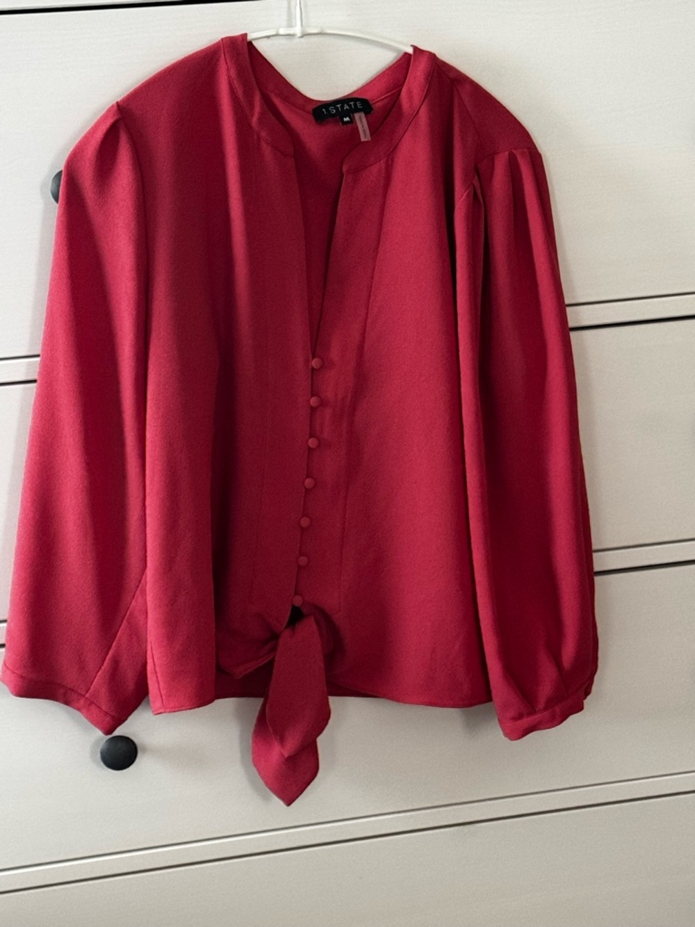 1. State Raspberry/mauve Tie-Front Blouse, medium